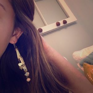 Tan dangly earrings with beads